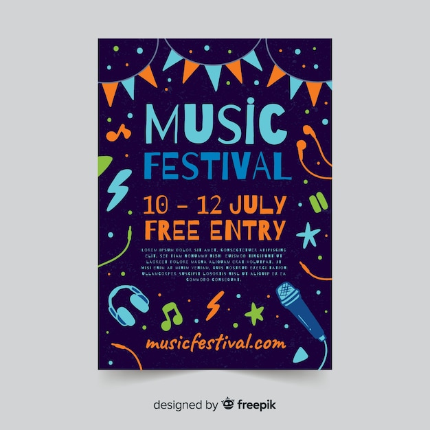 Cartaz de festival de música desenhada de mão