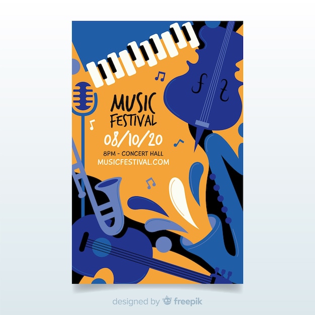 Cartaz de festival de música desenhada de mão