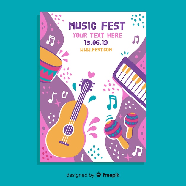 Cartaz de festival de música desenhada de mão