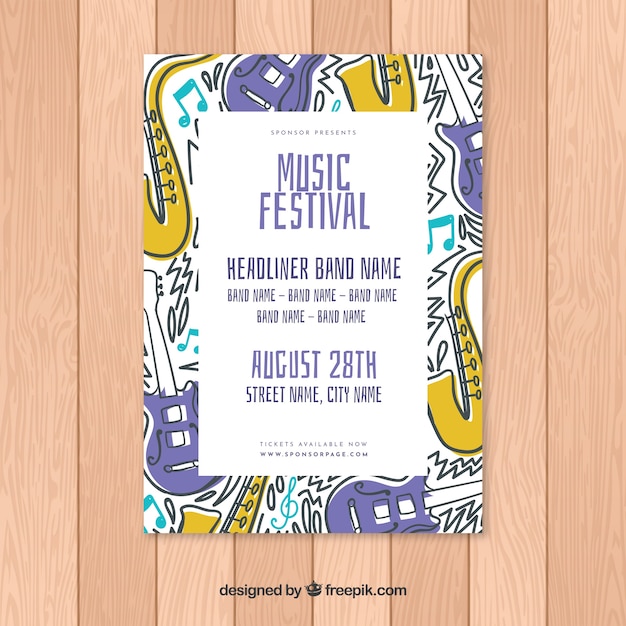 Cartaz de festival de música desenhada de mão