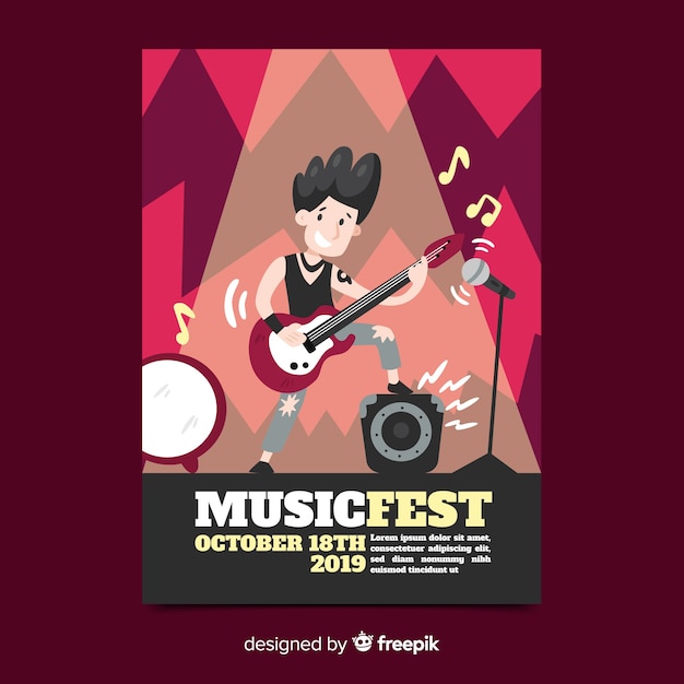 Vetor grátis cartaz de festival de música desenhada de mão