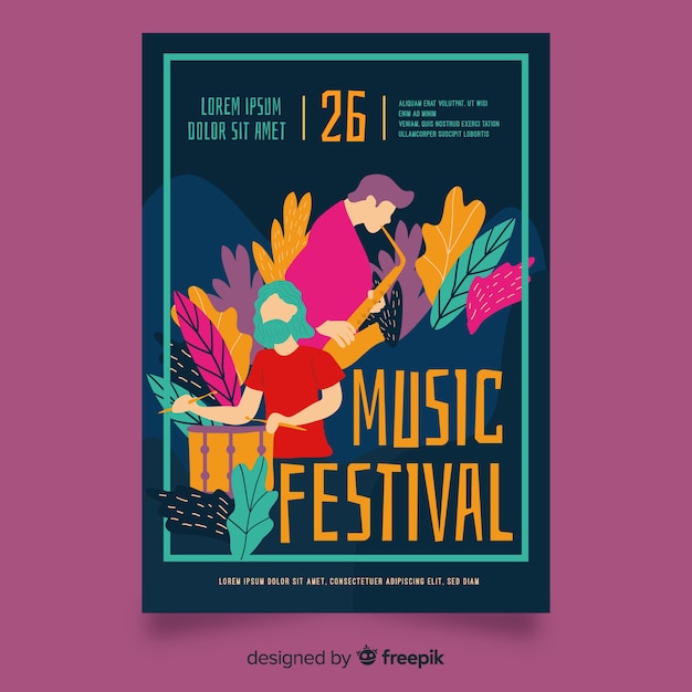 Vetor grátis cartaz de festival de música desenhada de mão