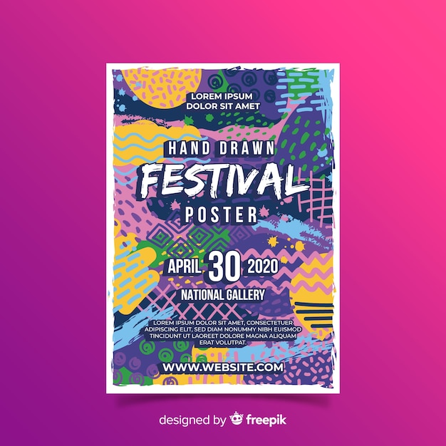 Cartaz de festival de música desenhada mão abstrata