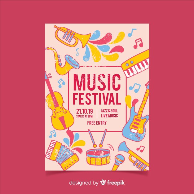 cartaz de festival de música desenhado à mão