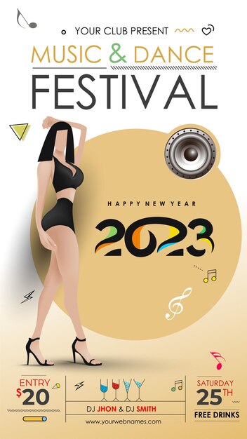 Vetor grátis cartaz de folheto de evento de festa de música de natal de ano novo de 2023 para mídias sociais