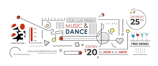 Cartaz de folheto de evento de festa de música de natal de ano novo de 2023 para mídias sociais