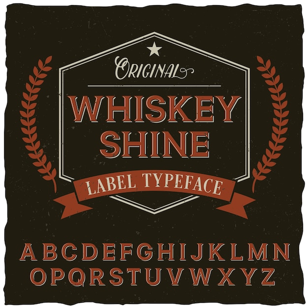 Vetor grátis cartaz de fonte whiskey shine com decoração e fita em estilo vintage