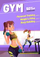 Vetor grátis cartaz de ginástica com mulheres jovens se exercitando na academia