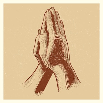 Cartaz de grunge com mão desenhada rezando de mãos