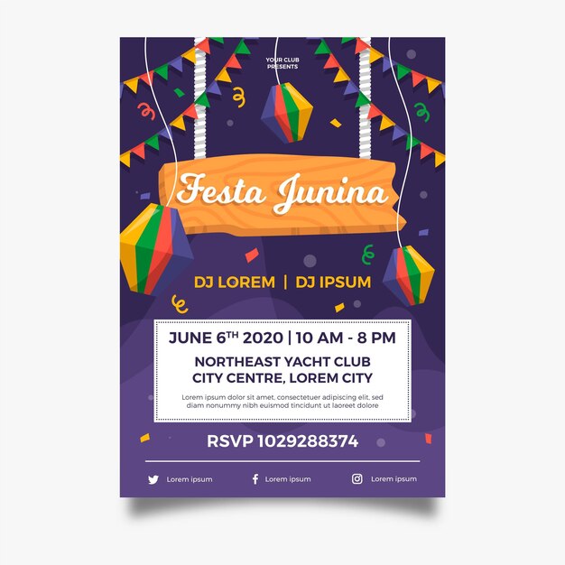 Cartaz de guirlandas de festa junina de design plano