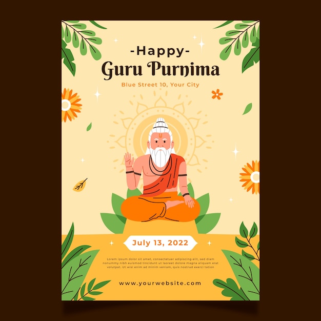 Vetor grátis cartaz de guru purnima desenhado à mão