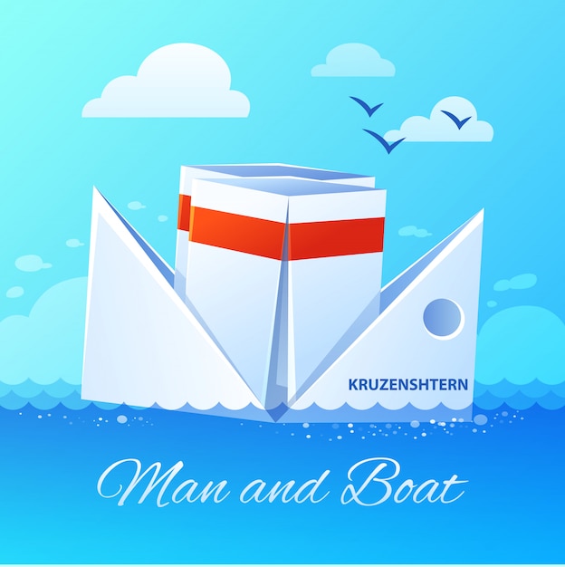 Vetor grátis cartaz de ícone plana de barco de papel flutuante