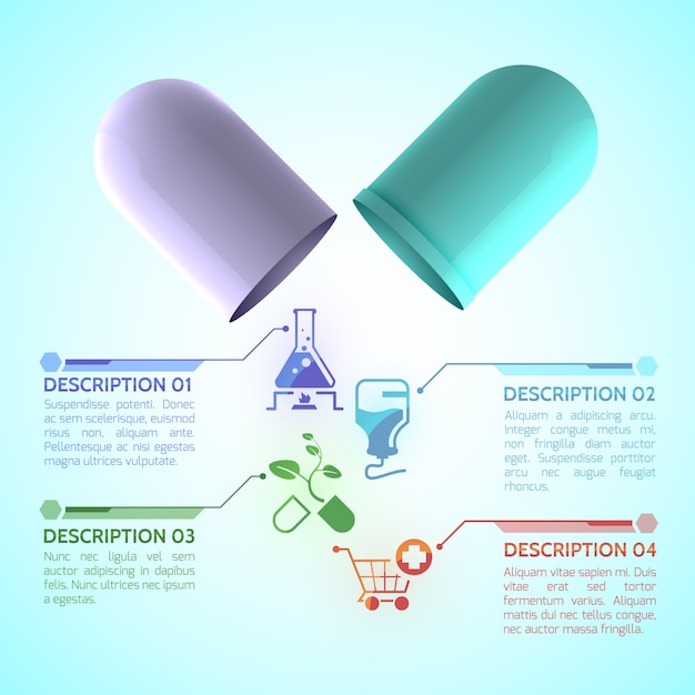 Vetor grátis cartaz de informações médicas com ilustração realista de símbolos de medicamentos e saúde