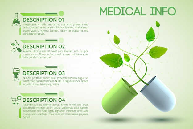 Cartaz de informações sobre saúde com ilustração realista de símbolos de receita e ajuda