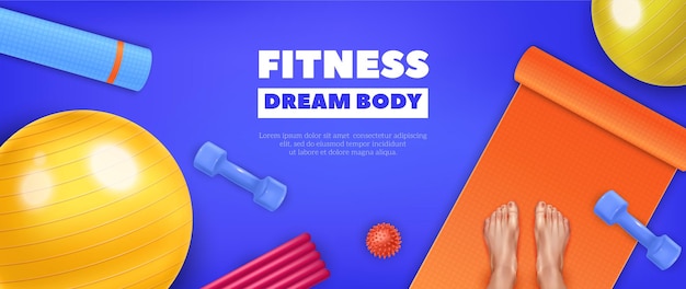 Vetor grátis cartaz de ioga realista com tapetes de fitness e outros equipamentos ilustração vetorial