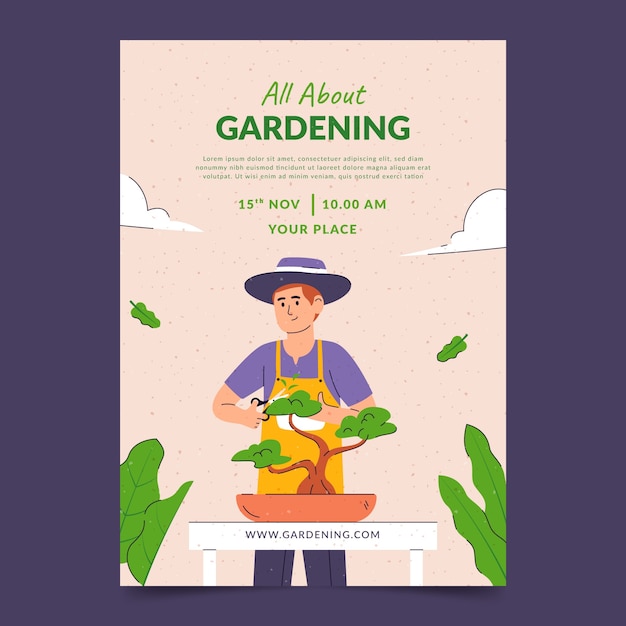 Vetor grátis cartaz de jardinagem desenhado à mão