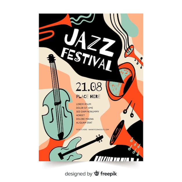 Vetor grátis cartaz de jazz abstrata desenhada mão modelo