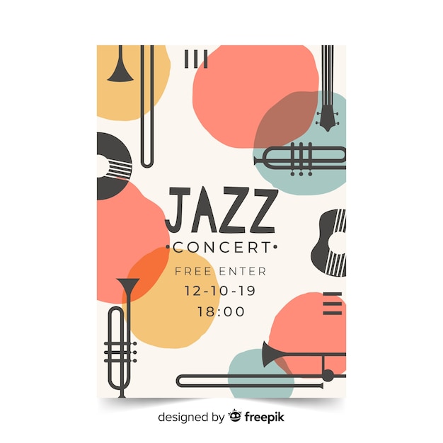 Cartaz de jazz desenhado mão abstrata de modelo