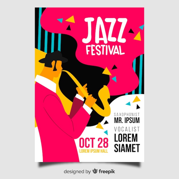 Cartaz de jazz desenhado mão abstrata de modelo