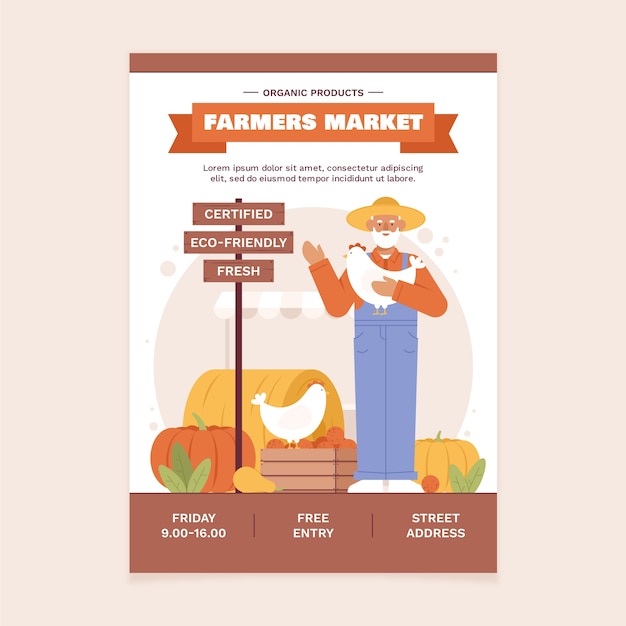 Cartaz de mercado de agricultores de design plano