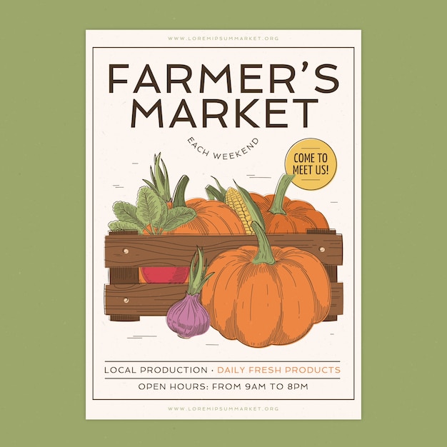 Cartaz de mercado de agricultores desenhado à mão