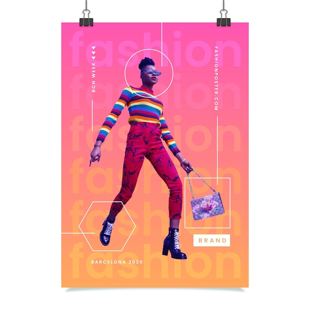 Vetor grátis cartaz de moda colorida com foto de mulher