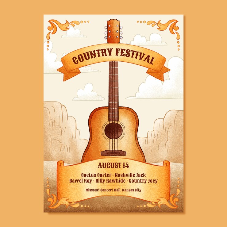 Vetor grátis cartaz de música country desenhado à mão