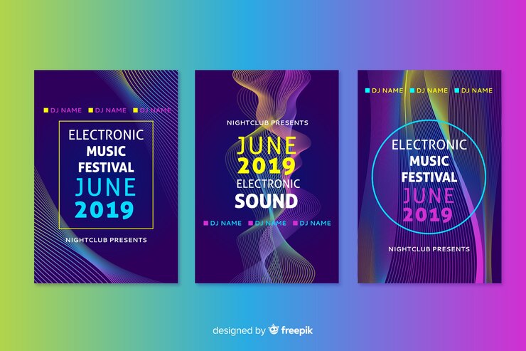 Vetor grátis cartaz de música eletrônica abstrata modelo com ondas