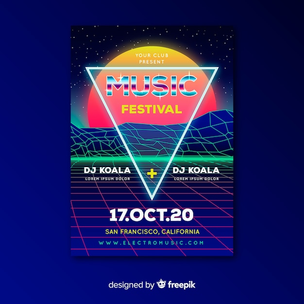 Vetor grátis cartaz de música futurista retrô de modelo