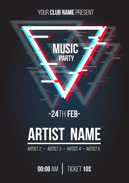 Vetor grátis cartaz de música moderna com triângulo de falha