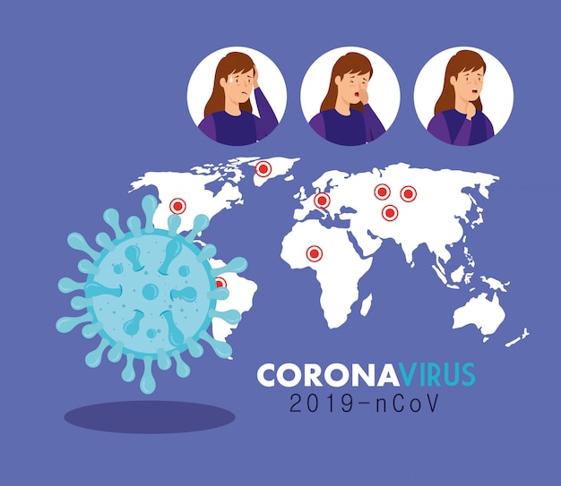 Vetor grátis cartaz de ncov de coronavírus 2019 com ilustração de mulheres