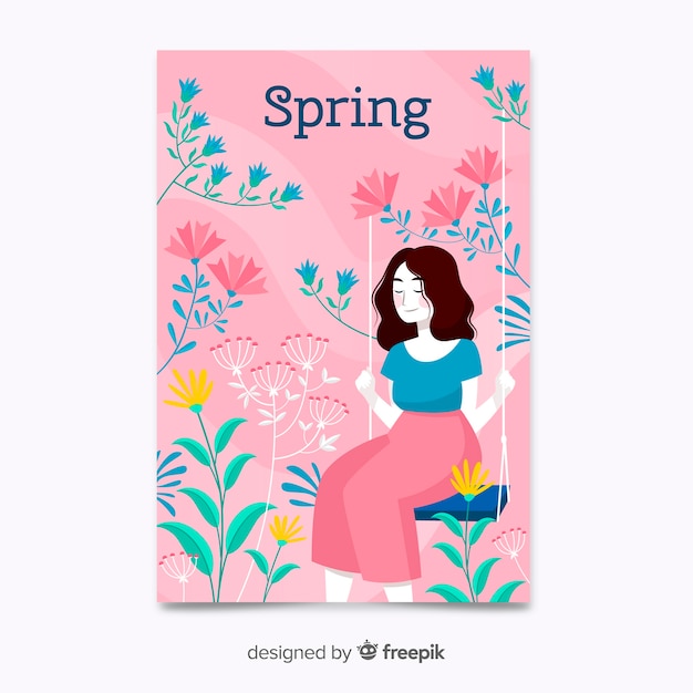 Cartaz de primavera rosa mão desenhada