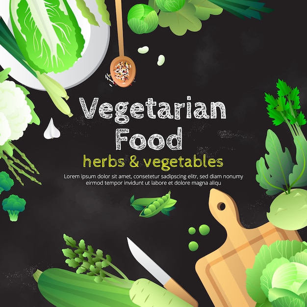 Cartaz de propaganda de lousa comida vegetariana