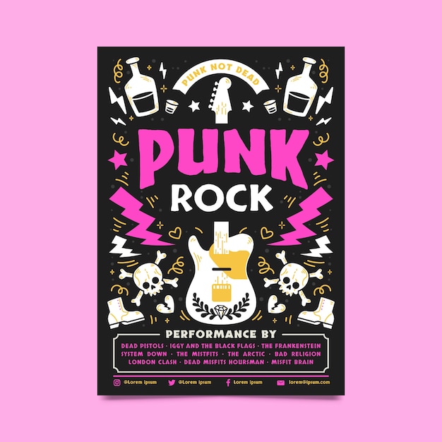 Cartaz de punk rock de design plano