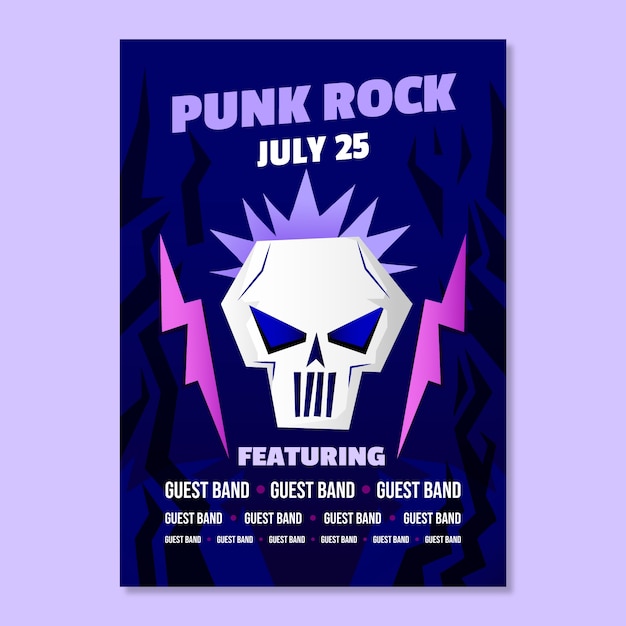 Vetor grátis cartaz de punk rock gradiente de música