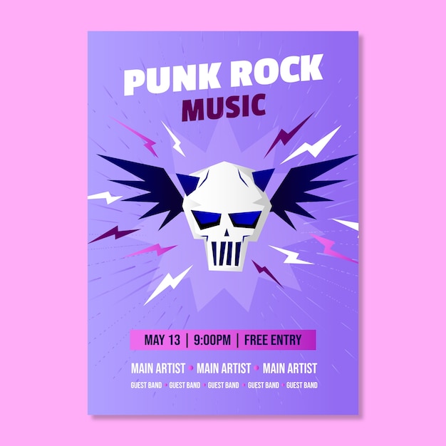 Vetor grátis cartaz de punk rock gradiente de música