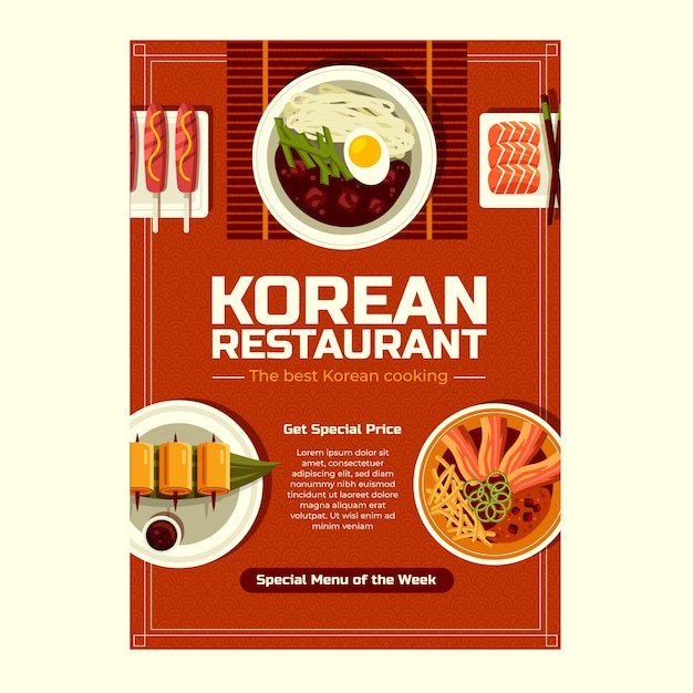 Vetor grátis cartaz de restaurante coreano de design plano