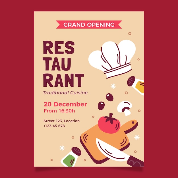 Cartaz de restaurante de comida saborosa desenhado à mão
