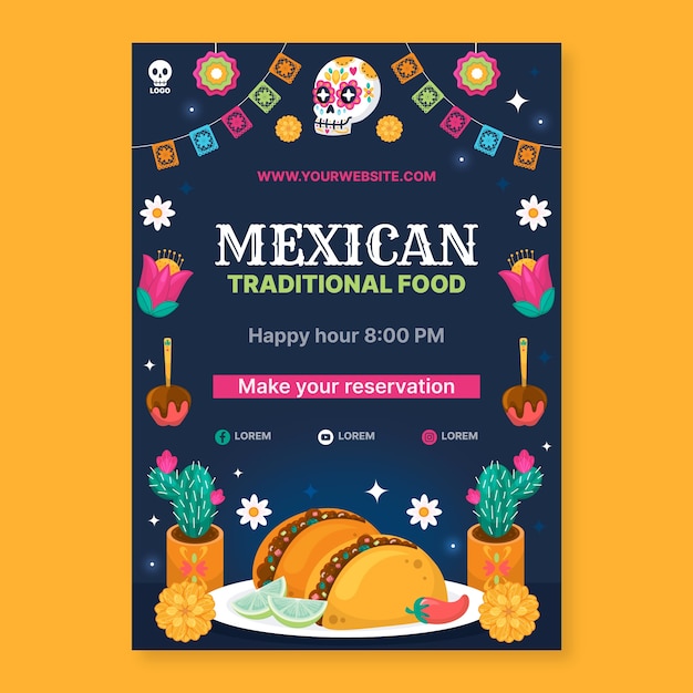 Vetor grátis cartaz de restaurante mexicano desenhado à mão