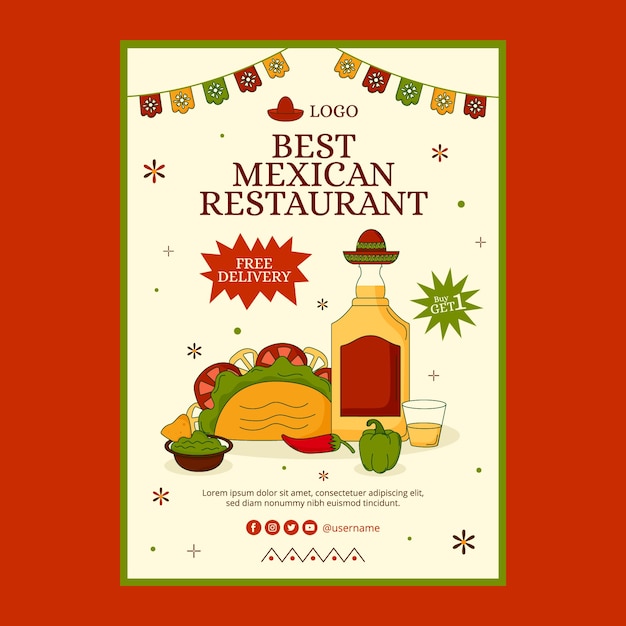 Vetor grátis cartaz de restaurante mexicano desenhado à mão