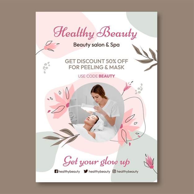 Cartaz de salão de beleza floral desenhado à mão