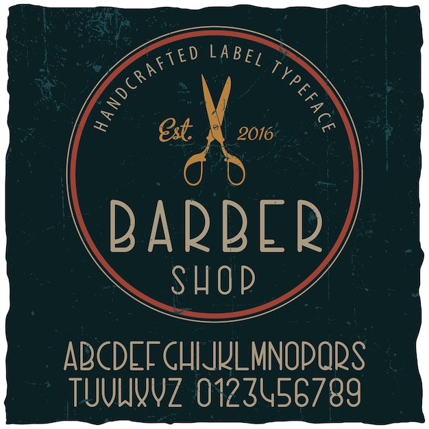 Cartaz de tipo de letra da barbearia com design de etiqueta de amostra em pó