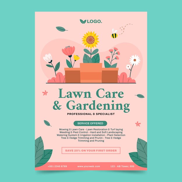 Cartaz de trabalho de jardinagem desenhado à mão
