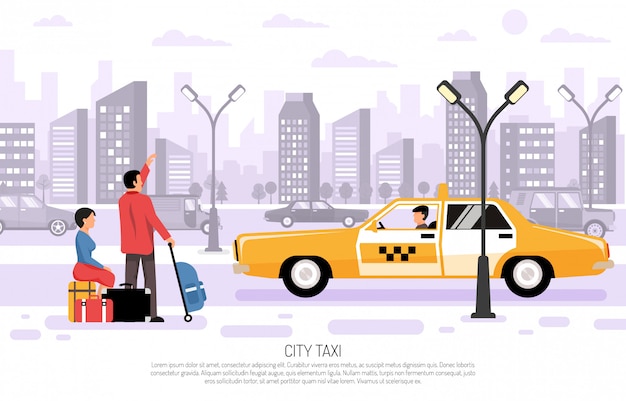 Vetor grátis cartaz de transporte de táxi da cidade