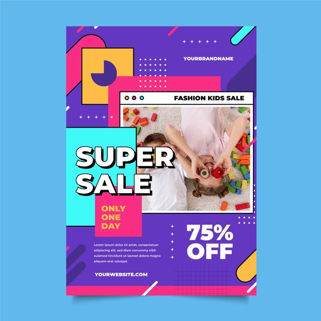 Cartaz de venda de design plano com foto