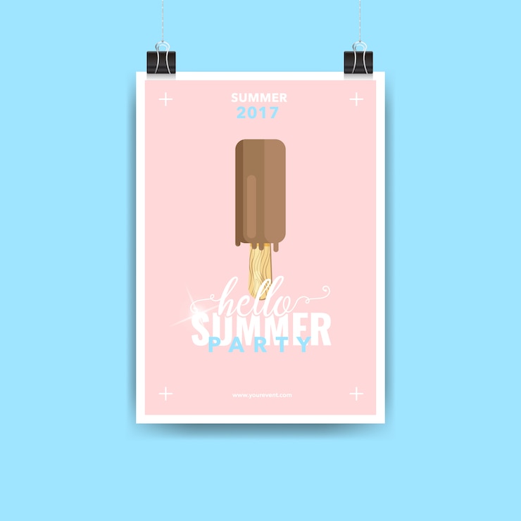 Vetor grátis cartaz de verão sobre fundo azul
