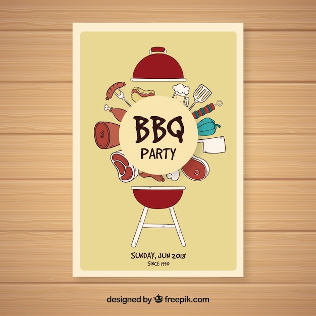 Vetor grátis cartaz desenhado mão do partido do bbq