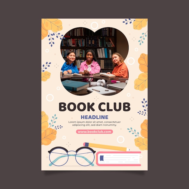 Cartaz do clube do livro de design plano