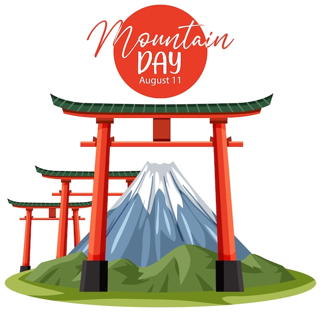 Vetor grátis cartaz do dia da montanha no japão com o portão torii e o monte fuji