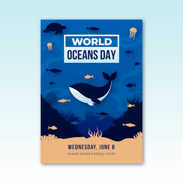 Cartaz do dia mundial dos oceanos desenhado à mão